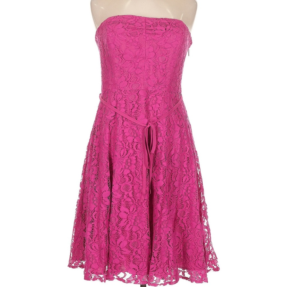 Eva mendes strapless lace dress bow detail fuchsia hot pink size 8 NWT